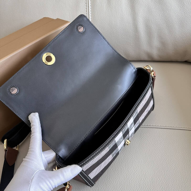 Burberry Birch Brown Check with Black Leather Trim shoulder bag — Premium Replica