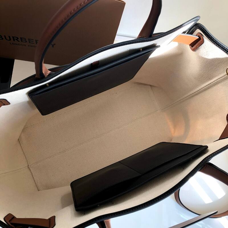 Burberry Beige canvas with brown leather trim 28x16x26cm tote — Top Quality Replica