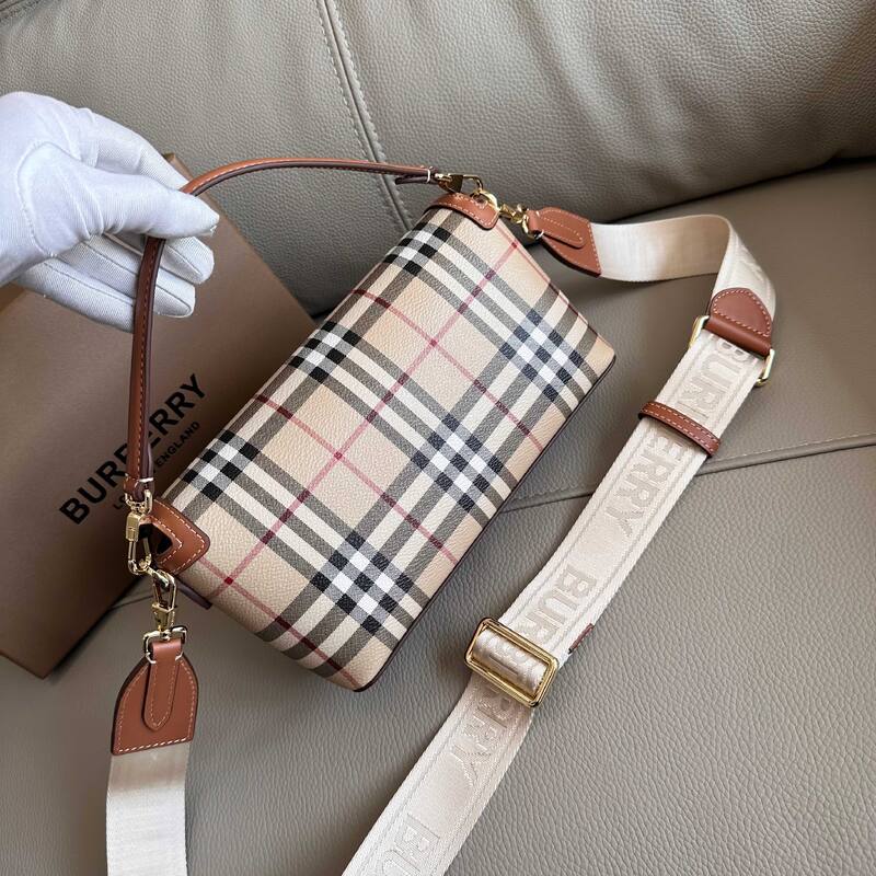 Burberry Vintage Check with Brown Leather Trim crossbody bag — Top Quality Replica