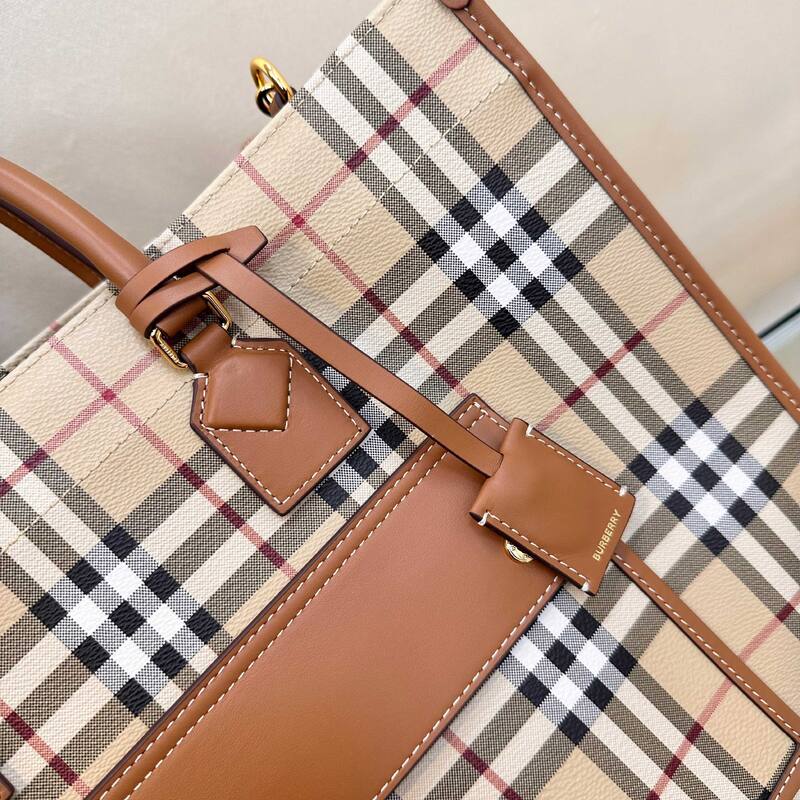 Burberry Vintage Check with Brown Leather Trim 40x32x16cm tote bag — Top Quality Replica