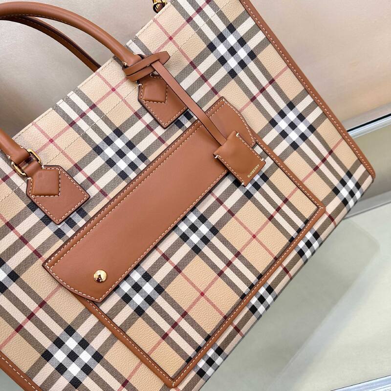 Burberry Vintage Check with Brown Leather Trim 40x32x16cm tote bag — Top Quality Replica
