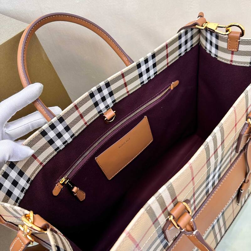 Burberry Vintage Check with Brown Leather Trim 40x32x16cm tote bag — Top Quality Replica