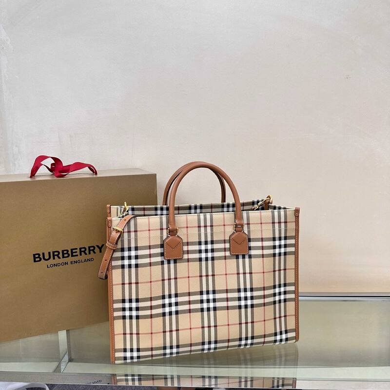 Burberry Vintage Check with Brown Leather Trim 40x32x16cm tote bag — Top Quality Replica