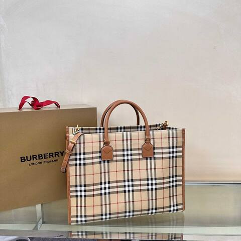 Burberry Vintage Check with Brown Leather Trim 40x32x16cm tote bag Top Quality Replica