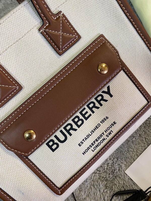 Burberry Freya Natural Canvas Brown Leather tote bag — 1:1 Replica