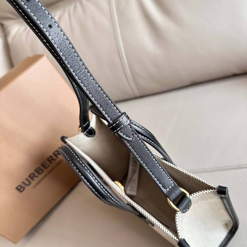 Burberry Mini Freya Tote Beige canvas with black leather trim tote bag — 1:1 Replica