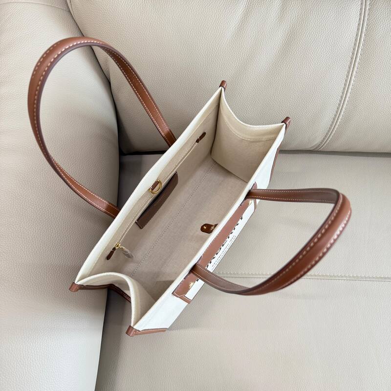 Burberry Horseferry Natural canvas with brown leather trim 26x22x12cm tote bag — Premium Replica
