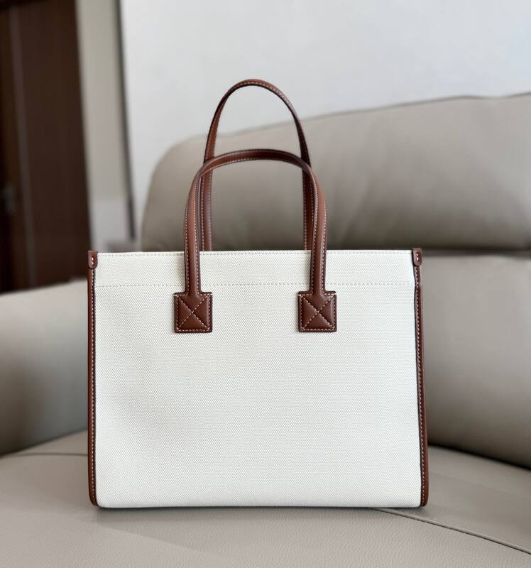 Burberry Horseferry Natural canvas with brown leather trim 26x20x12cm tote bag — AAA Quality Replica