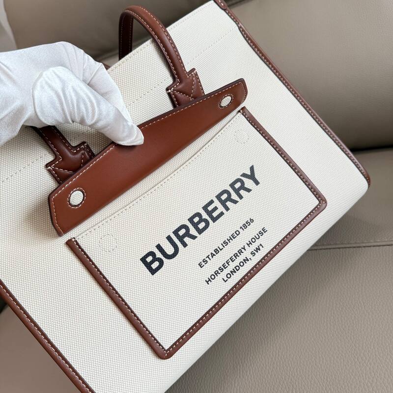 Burberry Horseferry Natural canvas with brown leather trim 26x20x12cm tote bag — AAA Quality Replica