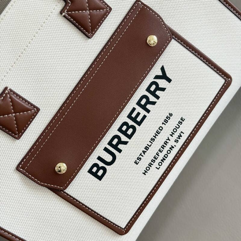 Burberry Horseferry Natural canvas with brown leather trim 26x20x12cm tote bag — AAA Quality Replica