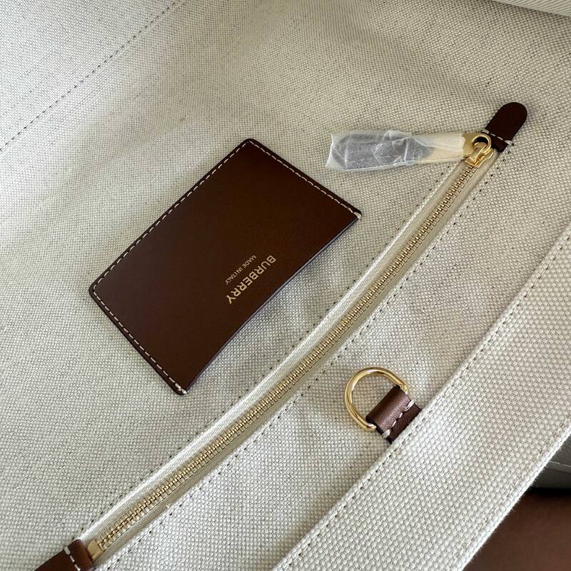 Burberry Horseferry Natural canvas with brown leather trim 26x20x12cm tote bag — AAA Quality Replica