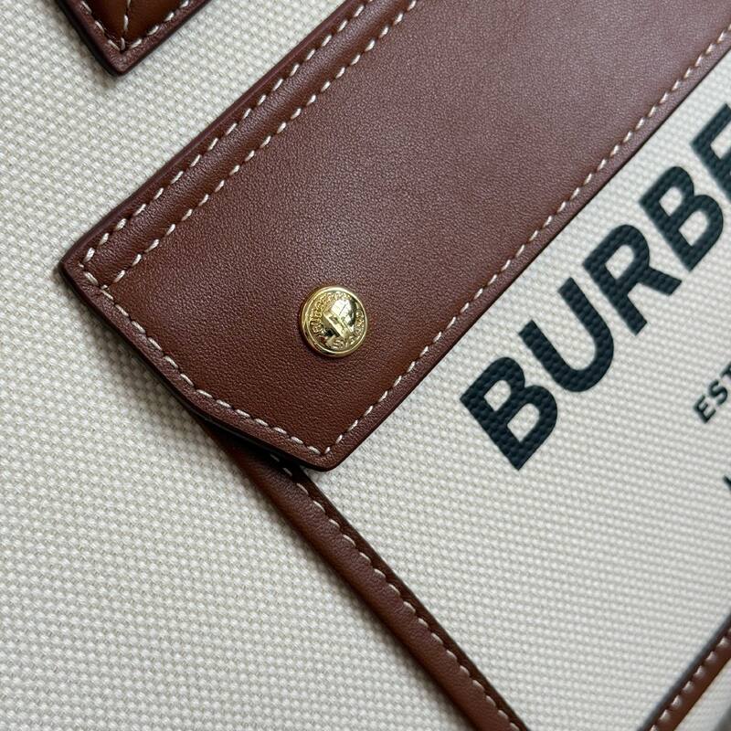 Burberry Horseferry Natural canvas with brown leather trim 26x20x12cm tote bag — AAA Quality Replica