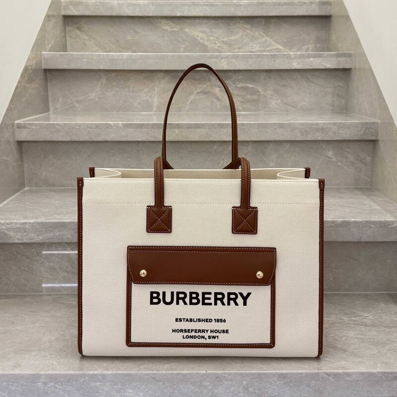 Burberry Horseferry Natural canvas with tan leather trim 40x16x30cm tote — AAA Quality Replica