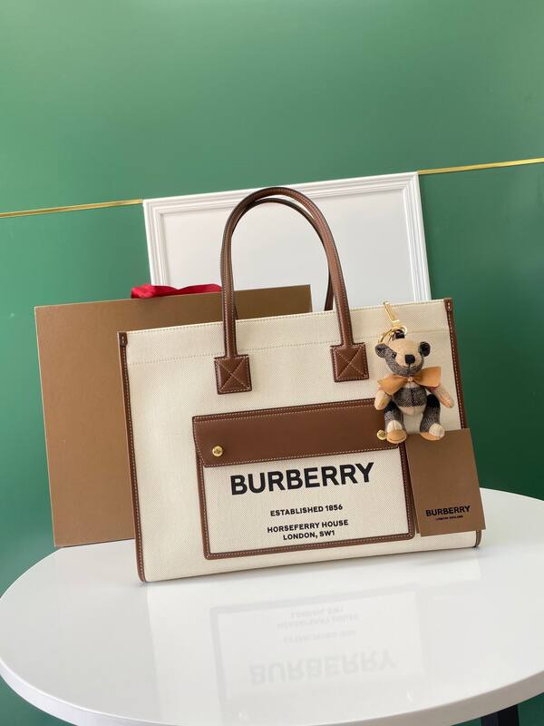 Burberry Horseferry Natural canvas with tan leather trim 40x16x30cm tote — AAA Quality Replica