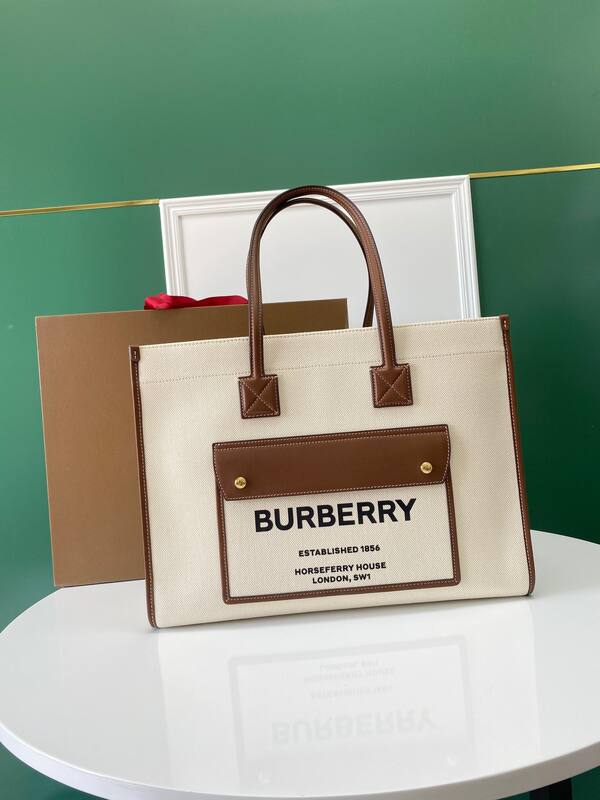Burberry Horseferry Natural canvas with tan leather trim 40x16x30cm tote — AAA Quality Replica