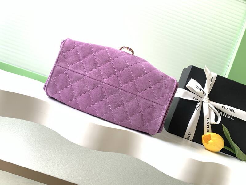 Chanel CC Drawstring Flap Bag Purple suede shoulder — Top Quality Replica
