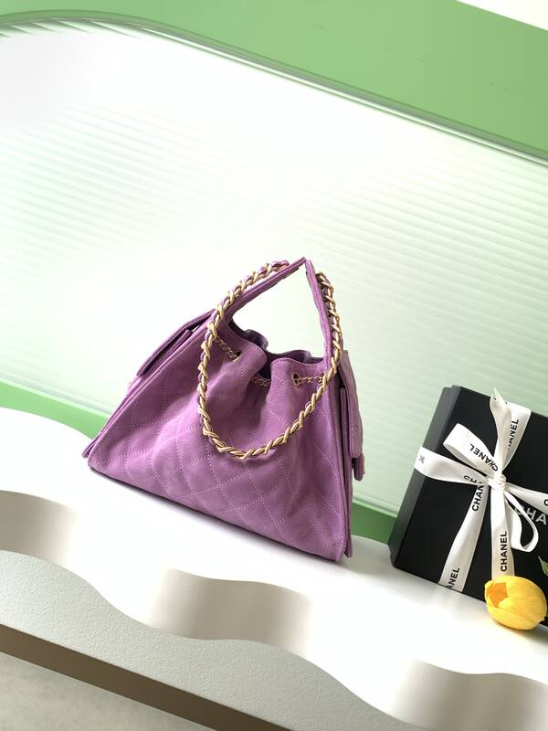 Chanel CC Drawstring Flap Bag Purple suede shoulder — Top Quality Replica