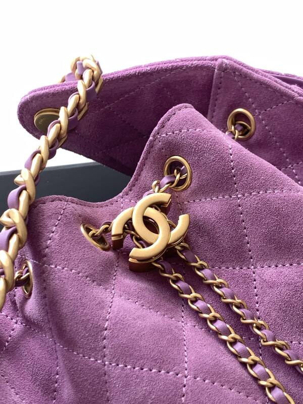Chanel CC Drawstring Flap Bag Purple suede shoulder — Top Quality Replica