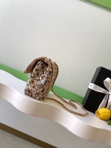 Chanel Classic Flap Gold sequin shoulder 1 1 Replica