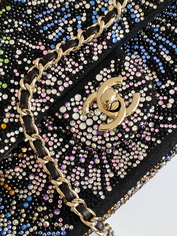 Chanel CF Black multicolor rhinestone small evening — Premium Replica
