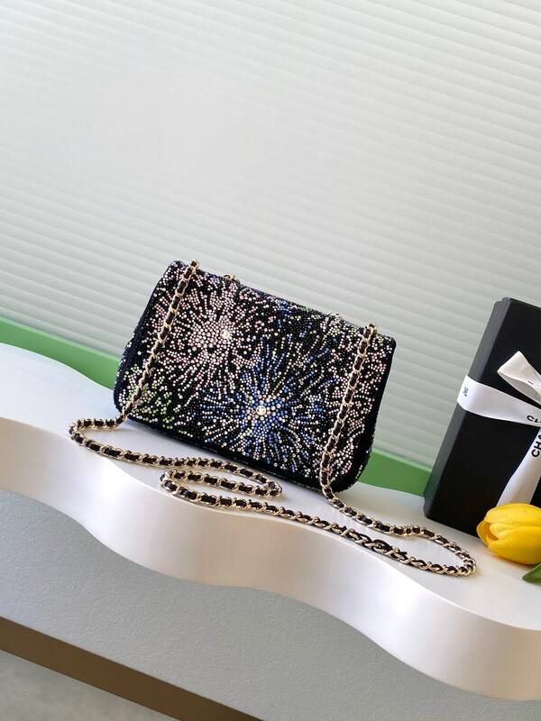 Chanel CF Black multicolor rhinestone small evening — Premium Replica