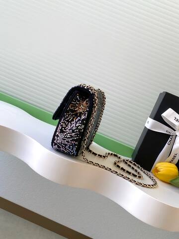 Chanel CF Black multicolor rhinestone small evening Premium Replica
