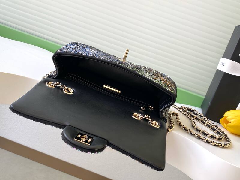 Chanel CF Black multicolor rhinestone small evening — Premium Replica
