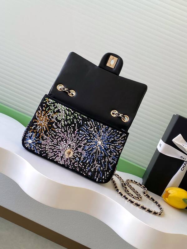 Chanel CF Black multicolor rhinestone small evening — Premium Replica