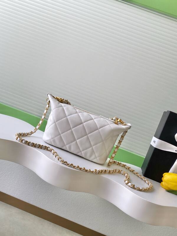 Chanel White with Gold-tone Pearl Chain crossbody — Top Quality Replica