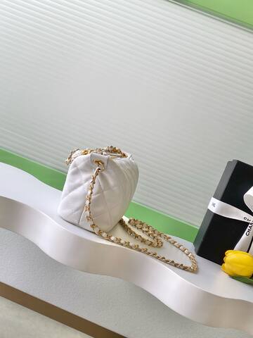 Chanel White with Gold-tone Pearl Chain crossbody Top Quality Replica