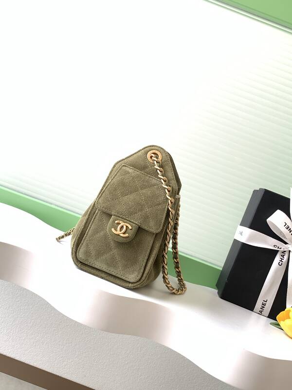 Chanel Olive green suede crossbody — AAA Quality Replica