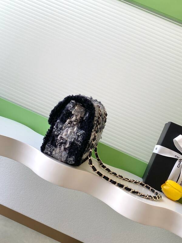 Chanel Classic Flap Black White Tweed shoulder — Top Quality Replica
