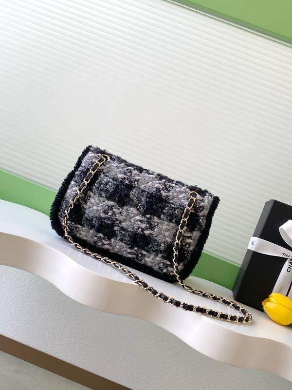 Chanel Classic Flap Black White Tweed shoulder — Top Quality Replica