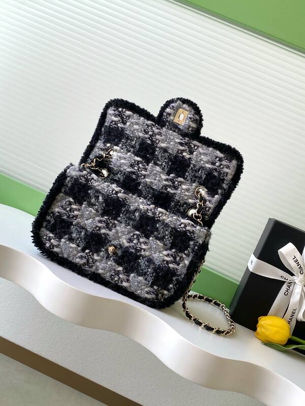 Chanel Classic Flap Black White Tweed shoulder — Top Quality Replica