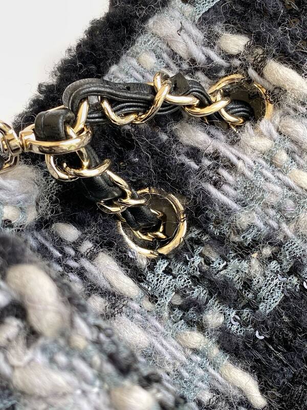 Chanel Classic Flap Black White Tweed shoulder — Top Quality Replica