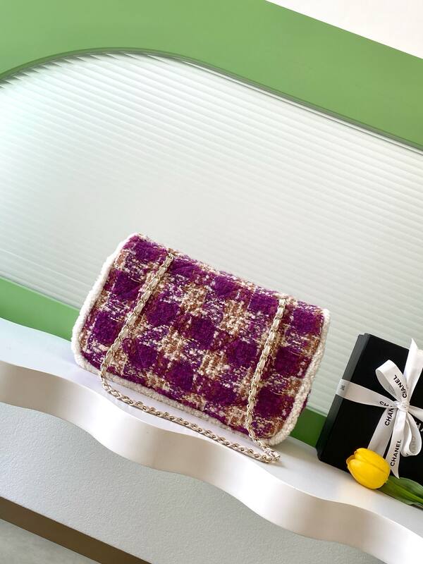 Chanel Classic Flap Purple Tweed shoulder — Premium Replica