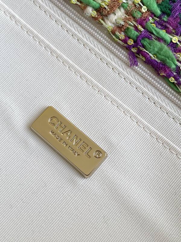 Chanel Classic Flap Green Purple tweed with white shearling trim shoulder — Top Quality Replica