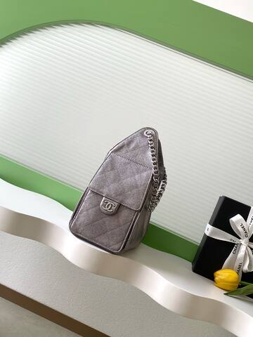 Chanel metallic taupe quilted leather shoulder AAA Quality Replica