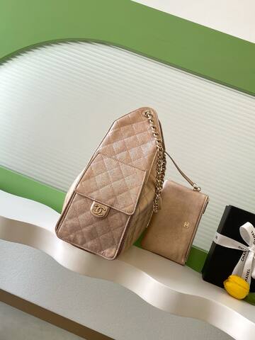 Chanel Drawstring Bucket Bag Metallic beige shoulder Top Quality Replica