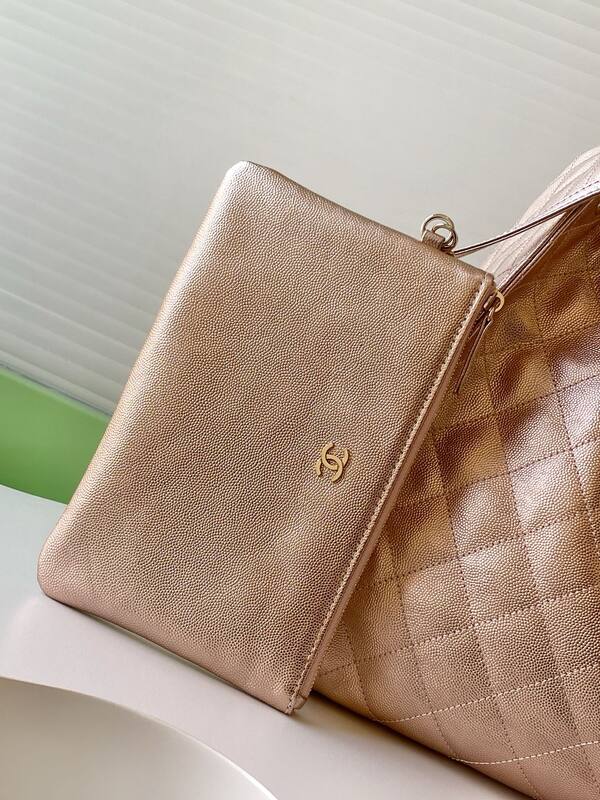 Chanel Drawstring Bucket Bag Metallic beige shoulder — Top Quality Replica