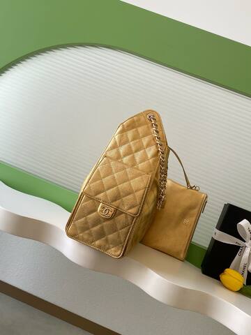 Chanel Gold metallic quilted leather shoulder AAA Quality Replica