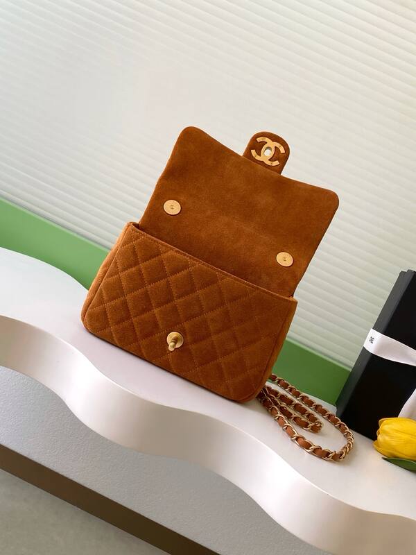 Chanel Classic Flap Brown suede shoulder — AAA Quality Replica