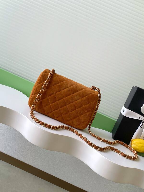 Chanel Classic Flap Brown suede shoulder — AAA Quality Replica
