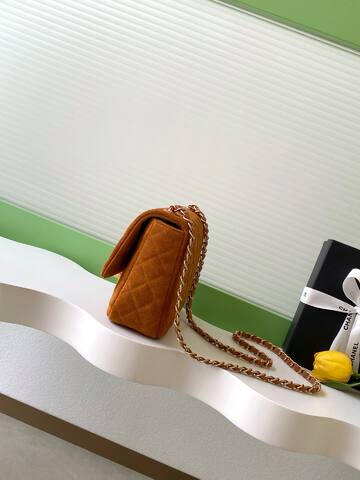 Chanel Classic Flap Brown suede shoulder 1 1 Replica