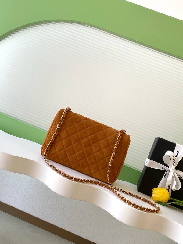 Chanel Classic Flap Brown suede shoulder — AAA Quality Replica