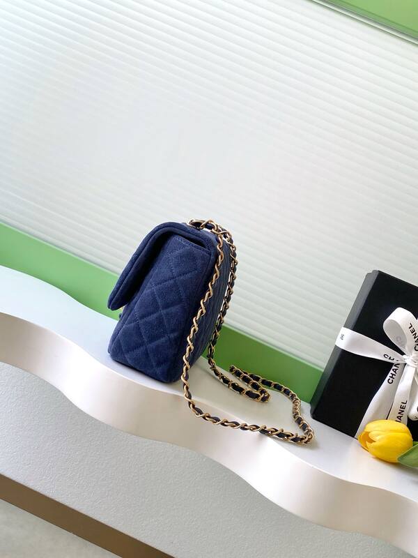 Chanel Classic Flap Navy suede shoulder — Top Quality Replica