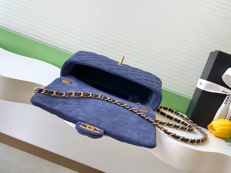 Chanel Classic Flap Navy suede shoulder — Top Quality Replica
