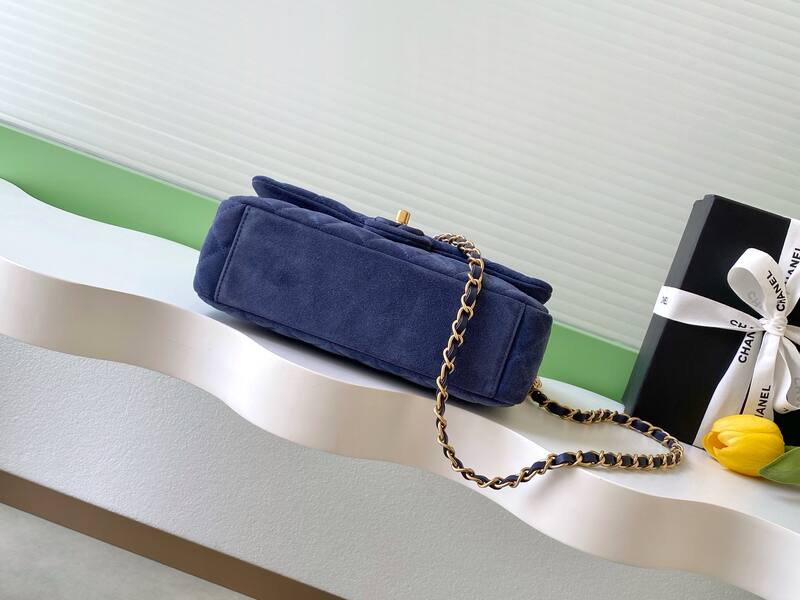 Chanel Classic Flap Navy suede shoulder — Top Quality Replica
