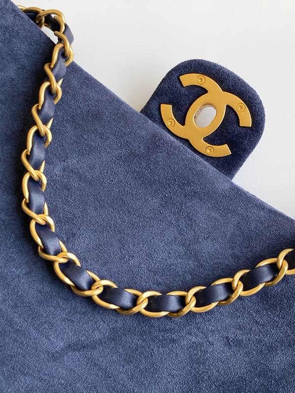 Chanel Classic Flap Navy suede shoulder — Top Quality Replica