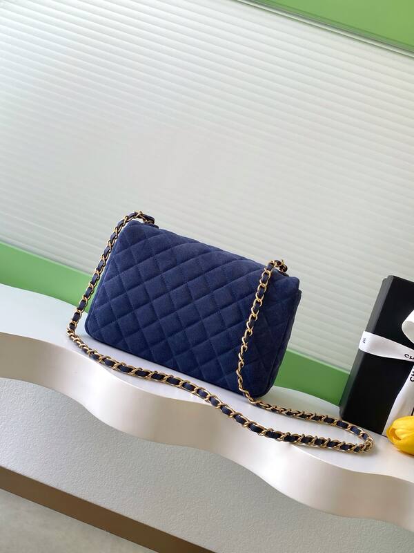Chanel Classic Flap Navy suede shoulder — Top Quality Replica